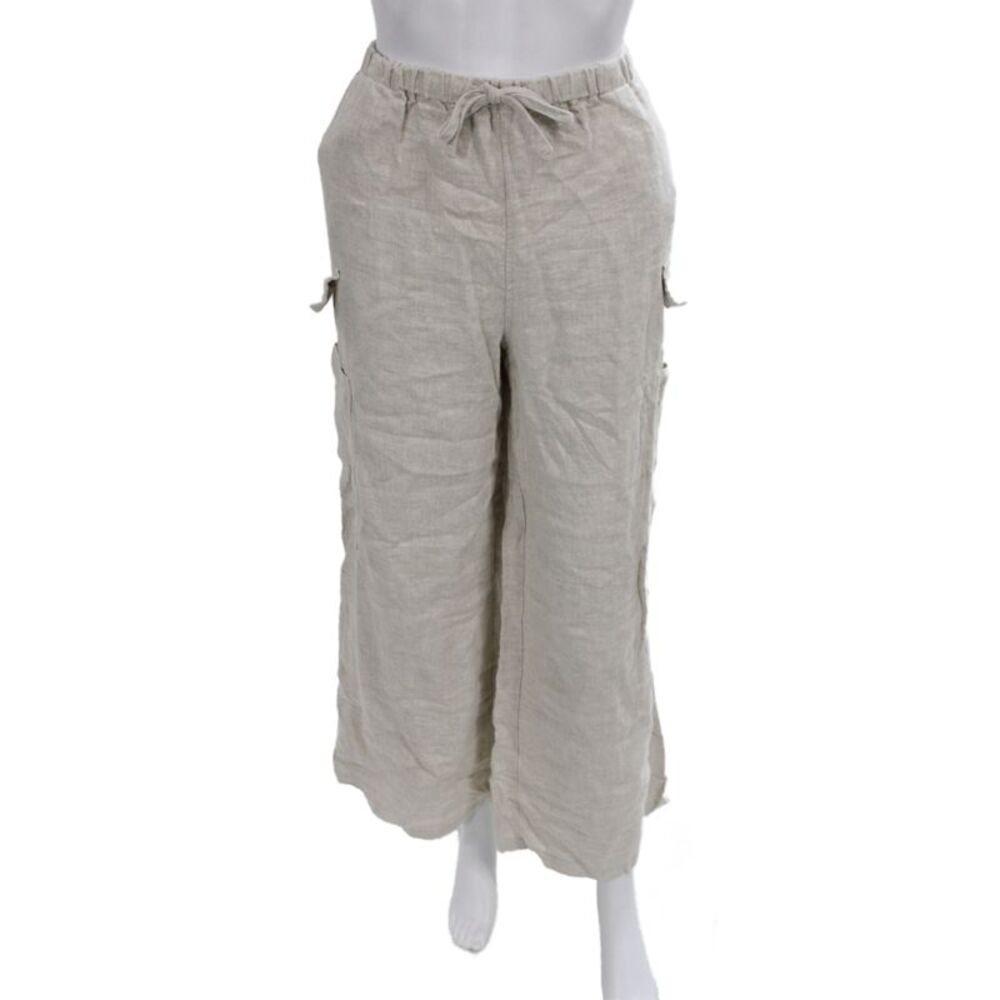 Reformation Women Cargo Pants Beige Linen Drawstring Bohemian Size M